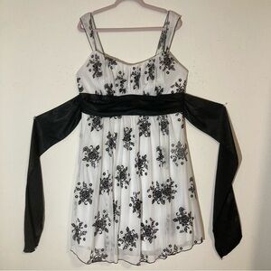 Trixxi Black & White Flocked Floral Party Dress w/ Sash, Sz 2X